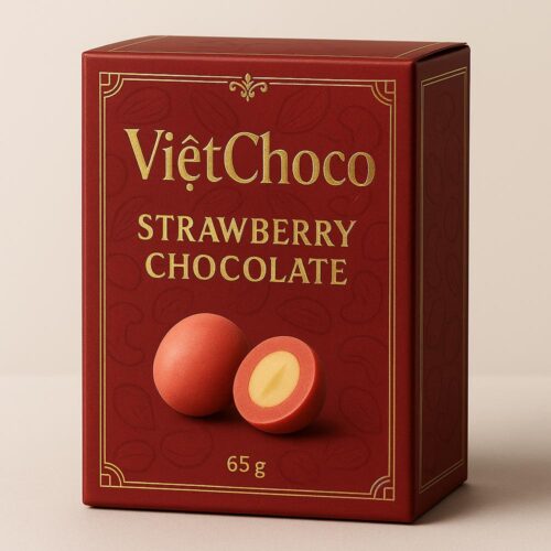 Vietchoco Strawberry Chocolate 65g – Socola dâu phủ hạnh nhân, mắc ca